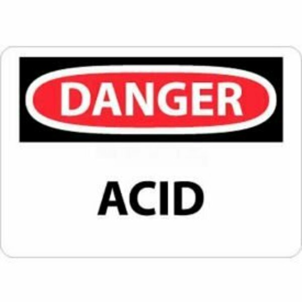 National Marker Co NMC OSHA Sign, Danger Acid, 10in X 14in, White/Red/Black D5RB